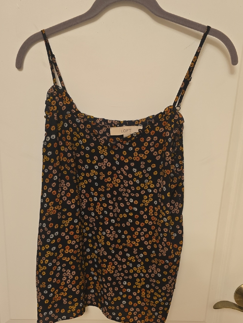 LOFT Black Floral Spaghetti-Strap Cami with Yellow & Pink Blossoms